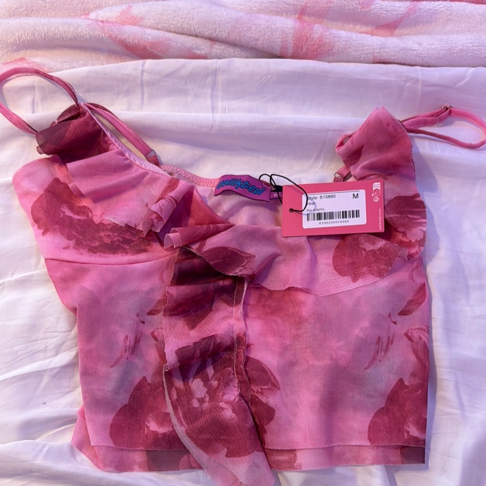 Edikted Pink Tie Front Crop Camisole